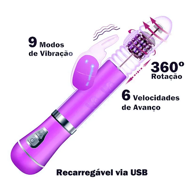 vibrador rotativo de coelho com vai e vem recarregavel sexy import 9