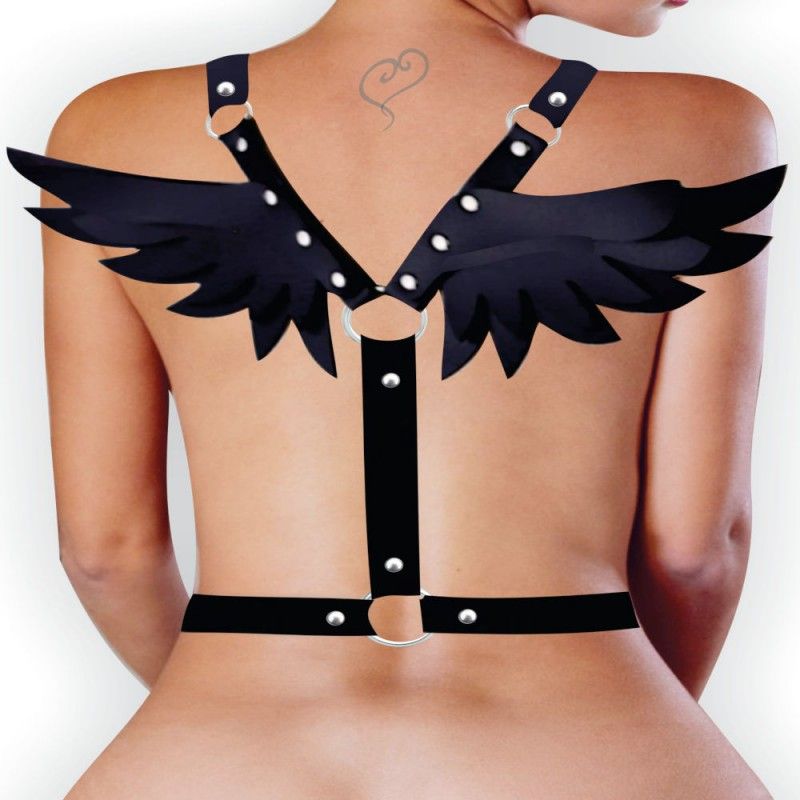 harness top asas baixa em couroeco arreio arnes gotico bdsm fetish
