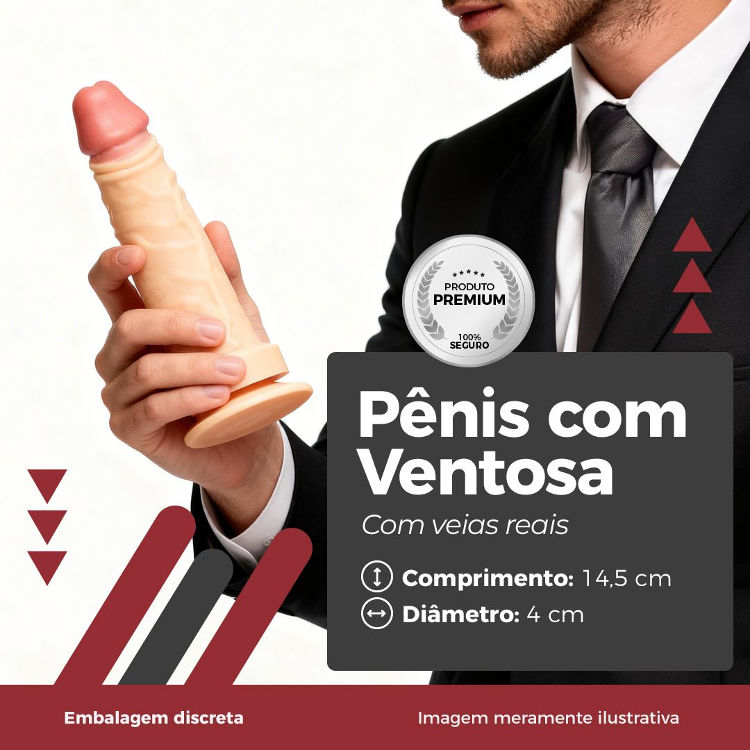 Pênis Realístico Com Ventosa 14,5 x 4 Cm - Bege - Adão e Eva - Imagem 2