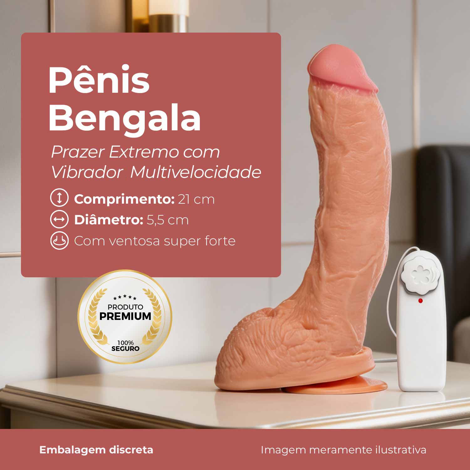 Pênis Realístico Com Escroto Ventosa e Vibro 21 x 5,5 Cm - Bege - Adão e Eva - Imagem 3