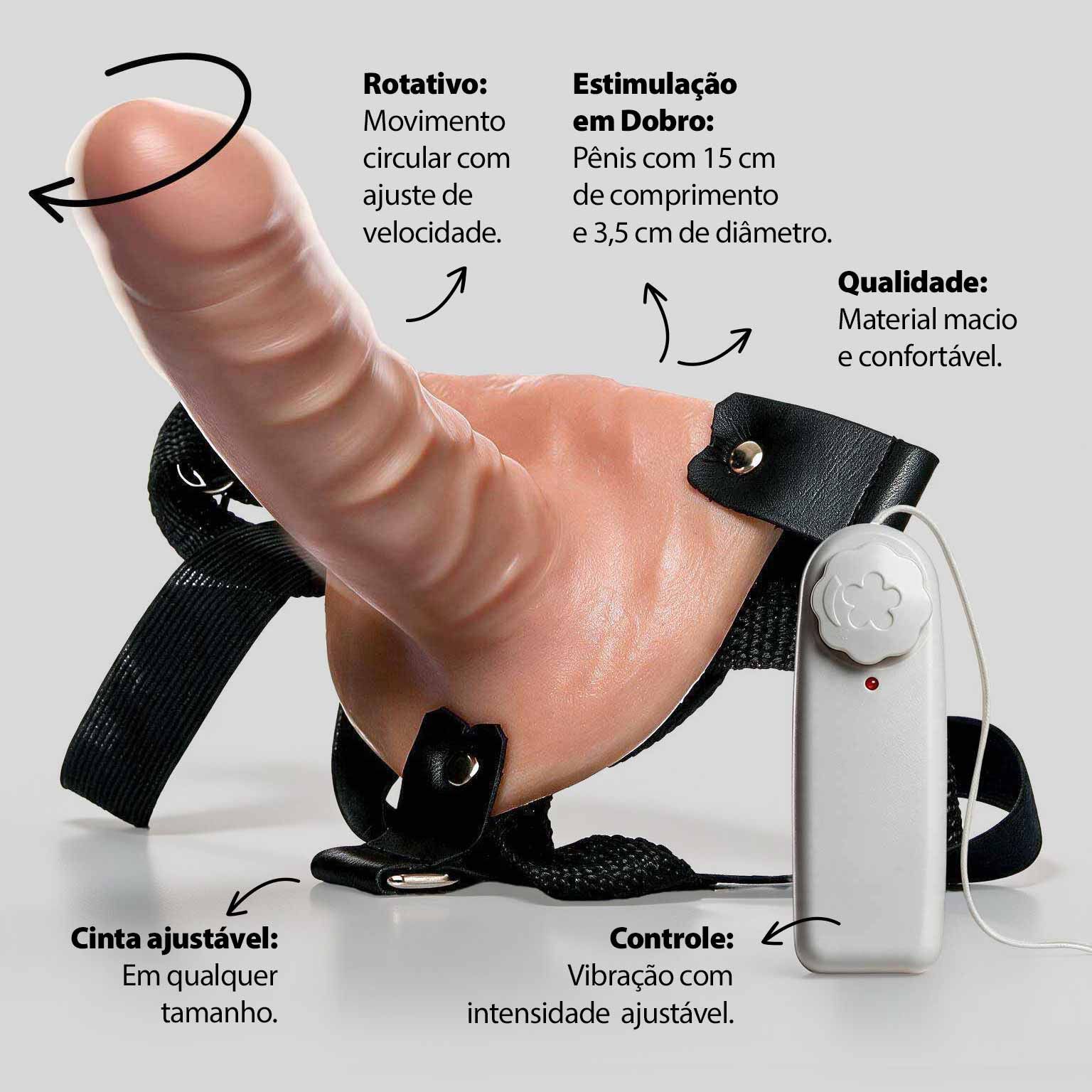 Cinta Peniana Com Pênis Rotativo Com Vibro 15 x 3,5 Cm - Bege - Adão e Eva - Imagem 2