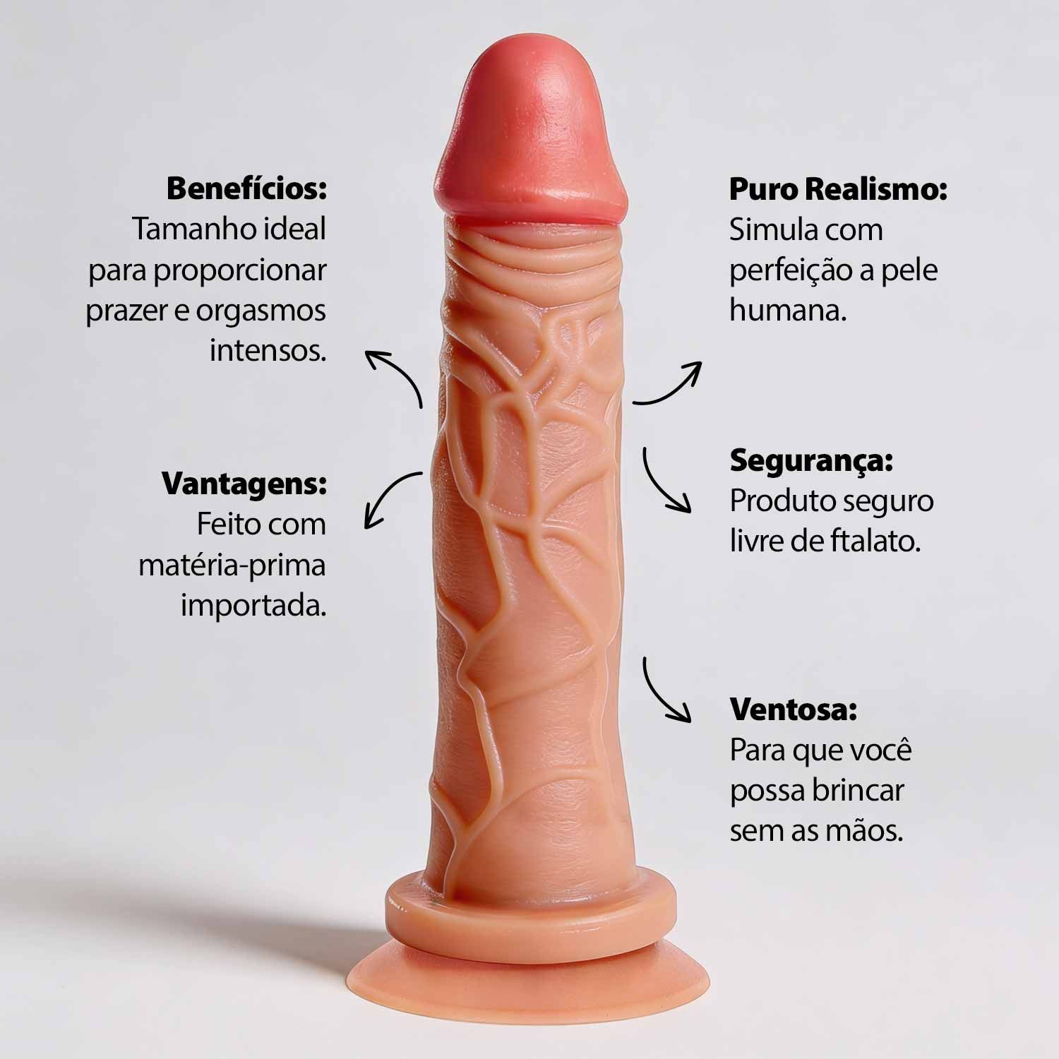 Pênis Realístico Com Ventosa 18,5 x 3,5 Cm - Bege - Adão e Eva - Imagem 3