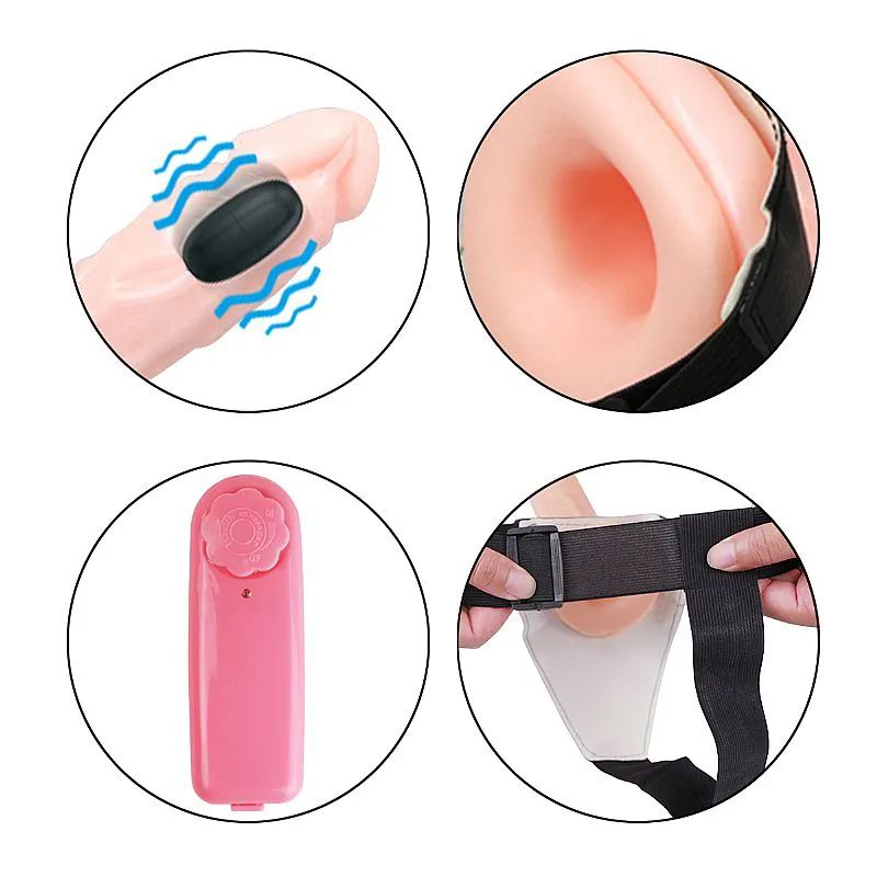 Cinta Peniana Com Capa Peniana Realista Com Vibro 14 x 4 Cm - Bege - Imagem 3