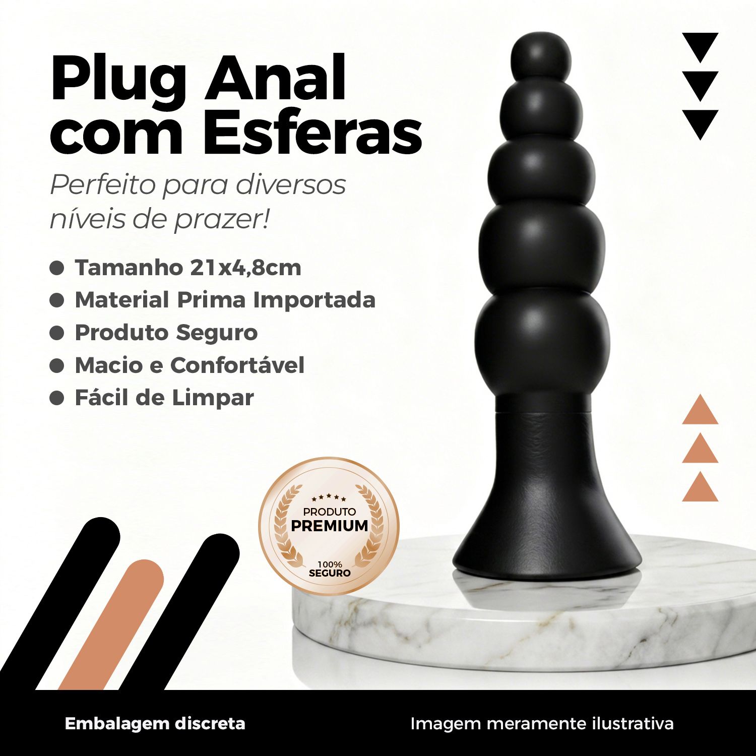 Plug Anal Escalonado 21 x 5 Cm Preto - Imagem 2